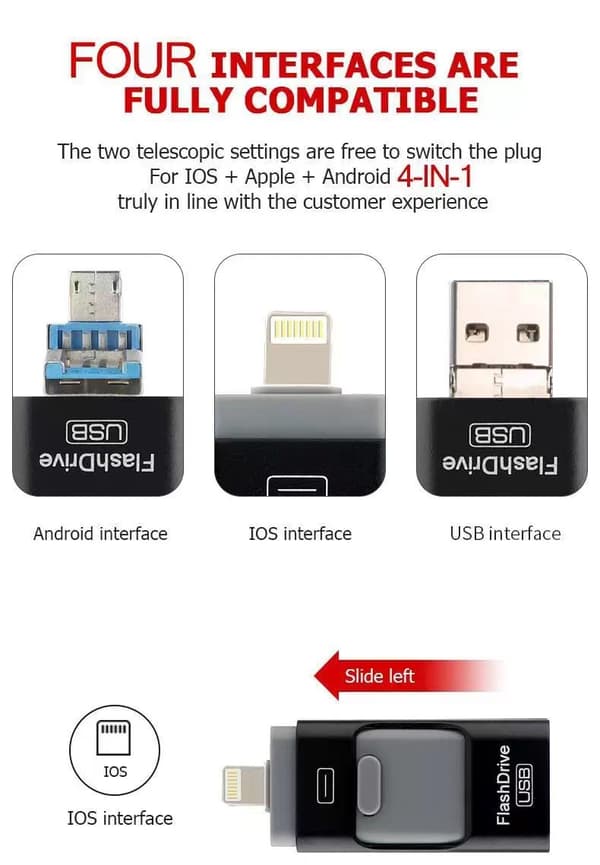 128 GB USB 3.0 Flashdrev til Android og iPhone Black