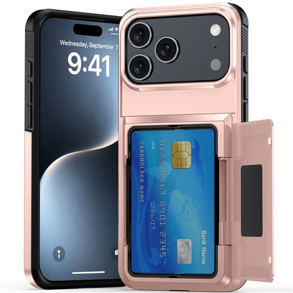 Slagfast Dobbeltlags Pungcover til iPhone 18 Pro Max med Kortholder (Plads til 4 Kort) Blue