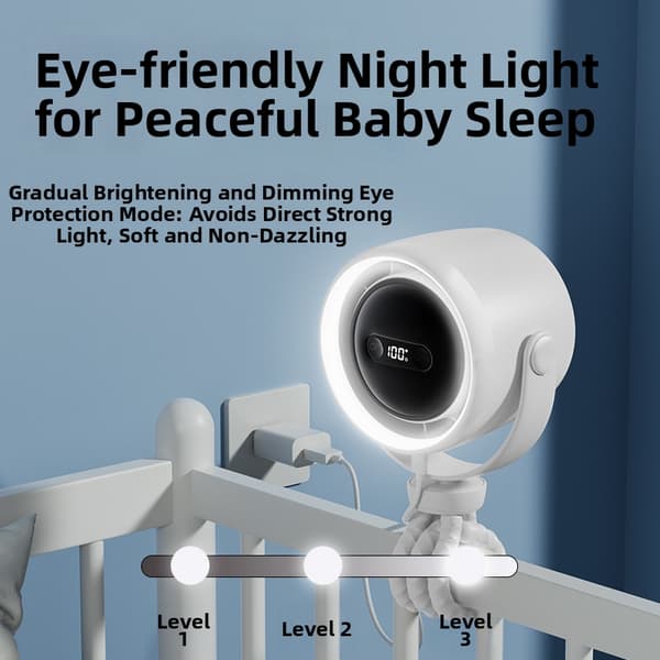 Bærbar 7200mAh ventilator til barnevogn, 360° klips, 100 hastigheder, LED-lys White