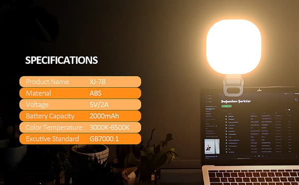Bærbar LED-lampe med klips, 3 lysfarger for telefon/laptop