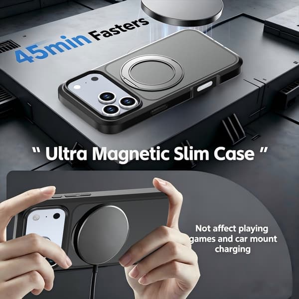 Magnetisk etui til iPhone 18 Pro Max med roterende metalringholder – slankt, mat, ridsefast Light Blue