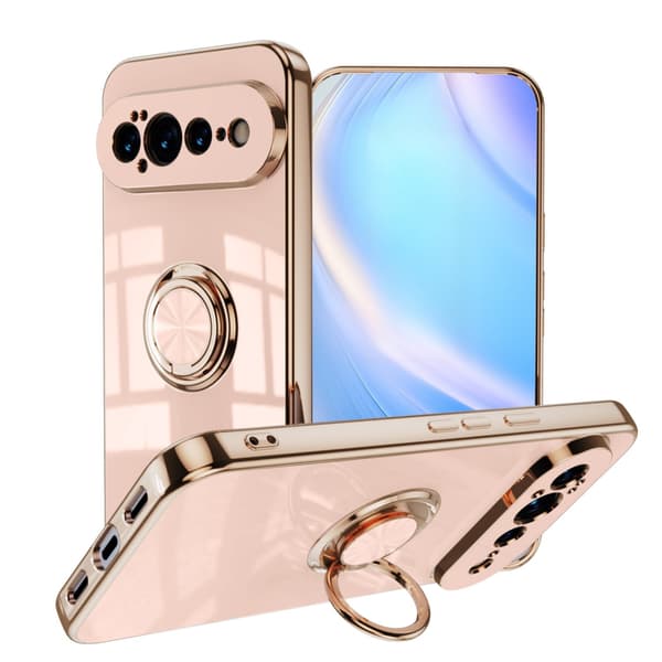 Beskyttende galvaniseringscover til Google Pixel 11 med ring Pink