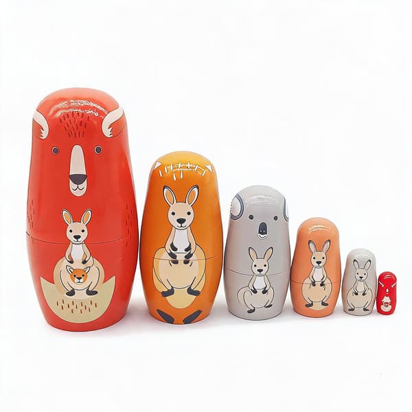 Ryska Matryoshka-dockor staplade i träkapslingsset 6 delar handgjorda leksaker