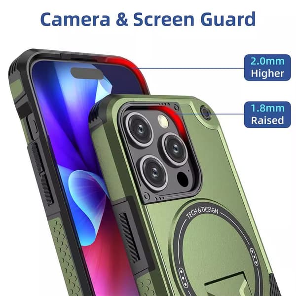 Dråpe- og støtbestandig iPhone 18 Pro Max-deksel med innebygd stativ Blue