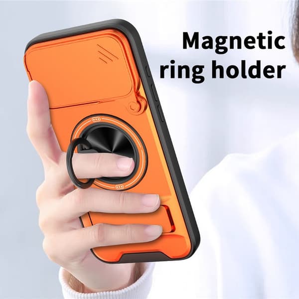 iPhone 18 Pro Max-deksel med 360° roterende magnetisk ring, skyvbart kameradeksel, sammenleggbart støtteben, MagSafe Red
