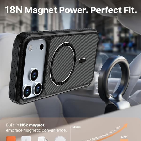Magnetisk deksel med karbonfibertekstur til iPhone 18 Pro Max White