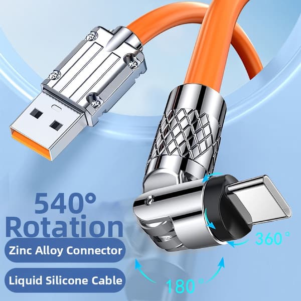 USB til Lightning-kabel, silikon og aluminium, 180º, 200 cm, for iPhone 8-14 Black
