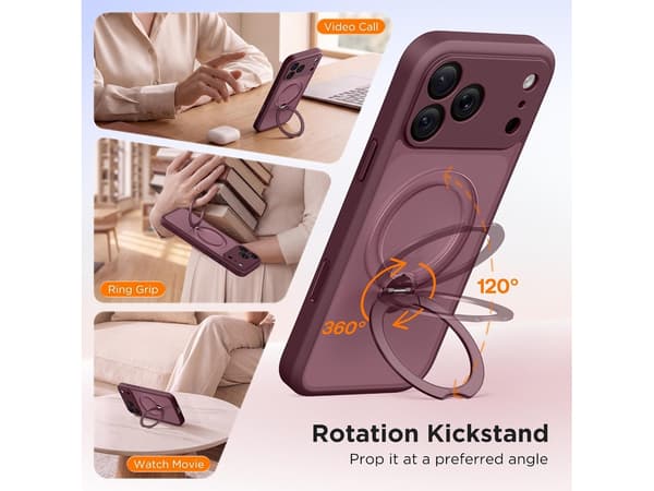 iPhone 18 Pro Max-deksel med 360° roterende magnetisk stativ og full kamerabeskyttelse Dark Blue
