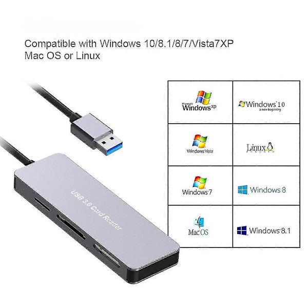 kortleser 5-i-1 3.0, USB A til MS CF TF SD XD