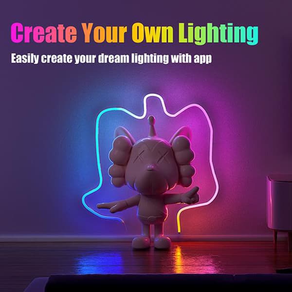 Neon lysstrimmel med WiFi og Bluetooth, 5 meter med 30 LED'er/m, ideel til gaming og stemningsbelysning