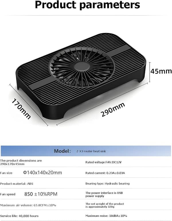 Kylställ med USB-fläkt för router, fiberoptiskt modem, TV-dekoder