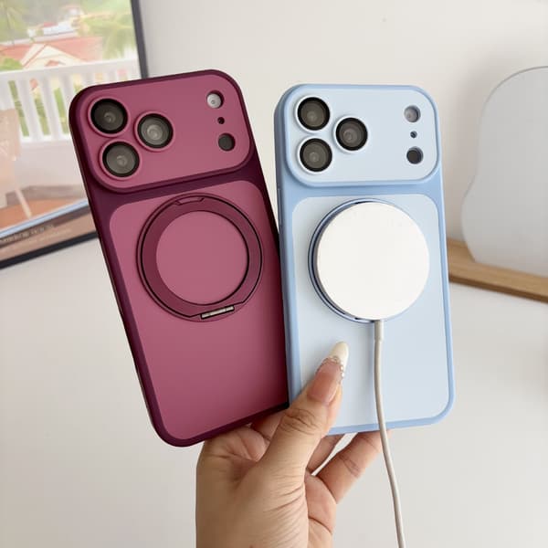 Matt deksel til iPhone 18 Pro Max med roterbart magnetisk stativ, fallsikkert Blue