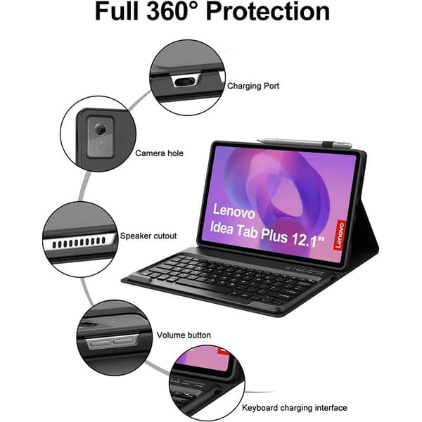 Bluetooth-tangentbordsfodral för Lenovo Tab Plus 12.1 tum Pink