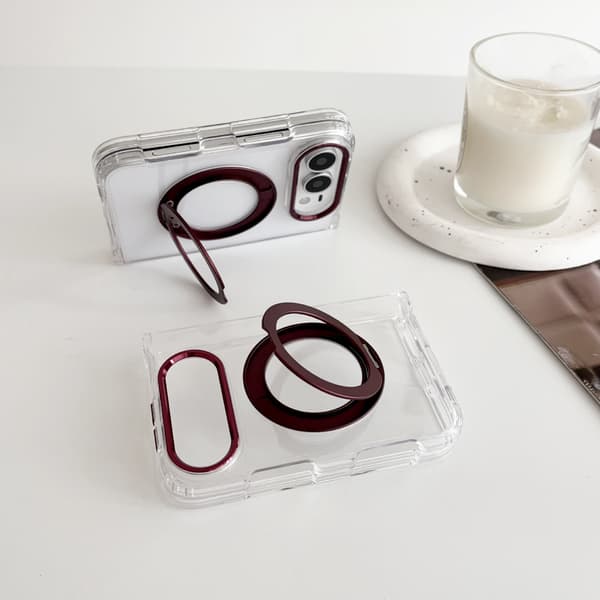 Duo Transparent magnetiskt skal för iPhone, styv baksida, kameraskydd, fallskydd Red