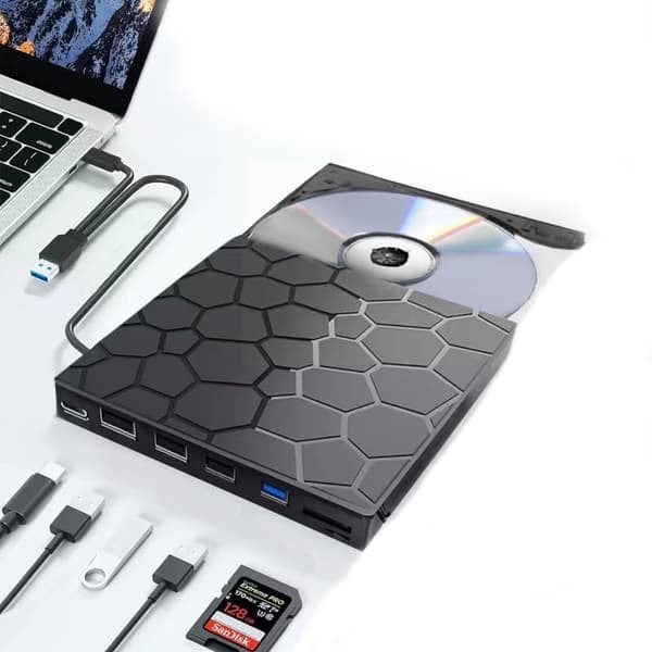 7-i-1 Multifunktionell Extern Optisk Enhet/DVD-brännare med Stöd för USB-minne