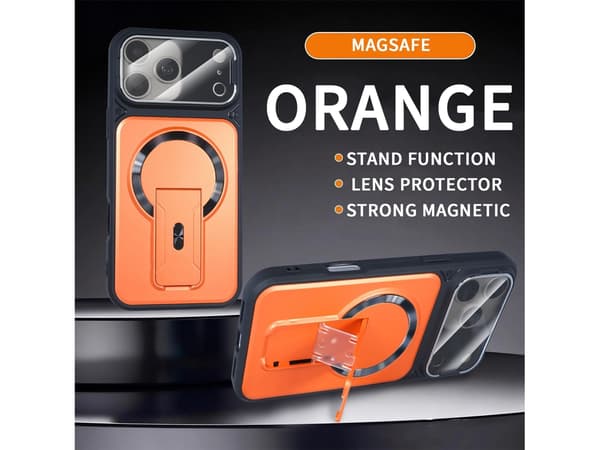 Magnetisk Flip Beskyttelsesdeksel til iPhone 18 Pro Max med Integrert Usynlig Stativ Orange