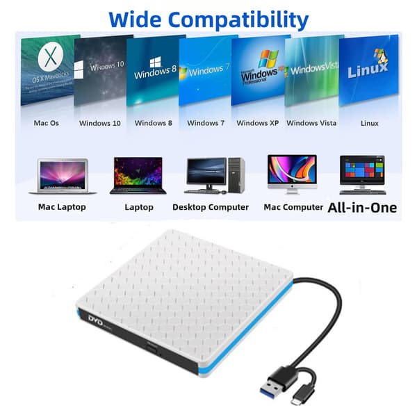 Eksternt USB optisk drev, DVD-optager, disk læser/skriver