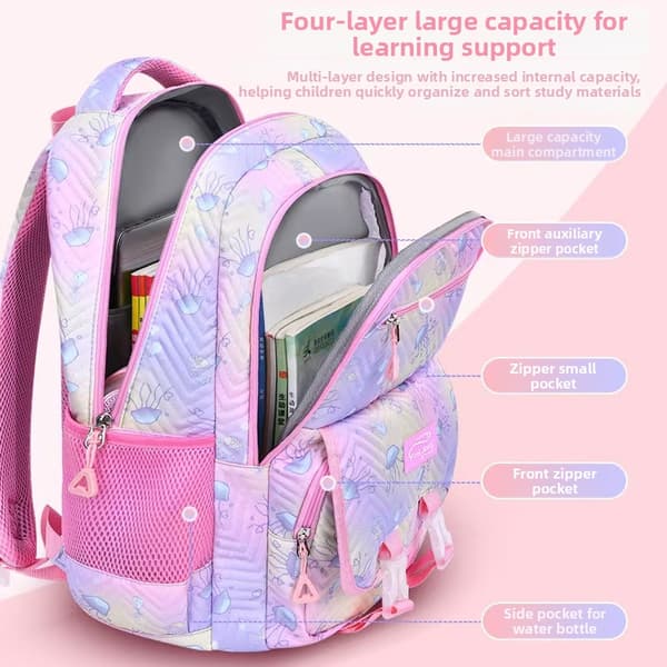 Studentryggsekk, vanntett, korsryggstøtte, 3-delt sett Light Pink