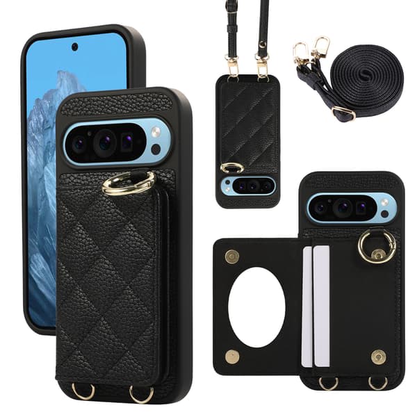 Fodral med diamantmönster och lång snodd för Google Pixel 11 Black