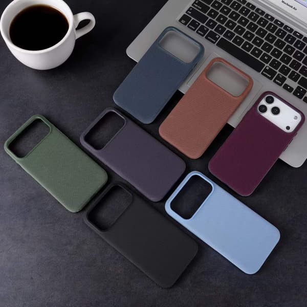 Tekstilteksturert deksel for iPhone 18 Pro, fallsikkert og fingeravtrykkbestandig Blue