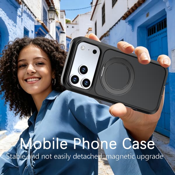 Magnetisk etui til iPhone 18 Pro med roterende metalringstativ – slankt, mat, ridsefast Light Blue