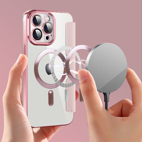 Magsafe beskyttende folioetui til iPhone 15 Pro, holdbart Pink