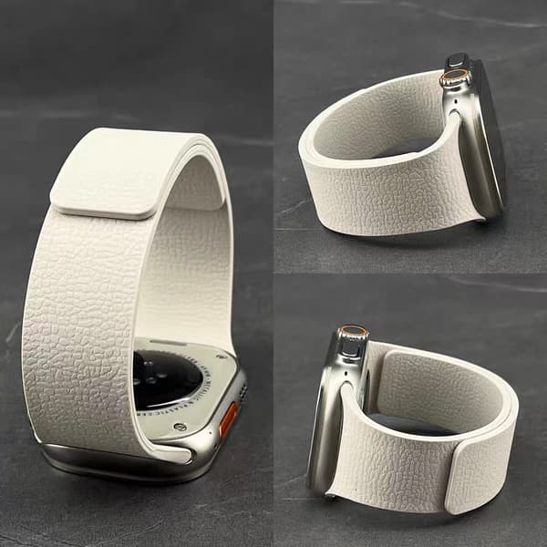 Blød magnetisk silikonerem med litchi-tekstur til Apple Watch Series 12 46mm Black