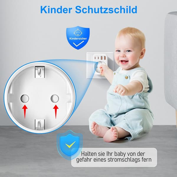 Reiseadapter Europa til Sveits Hvit (2 USB-A + 2 USB-C)