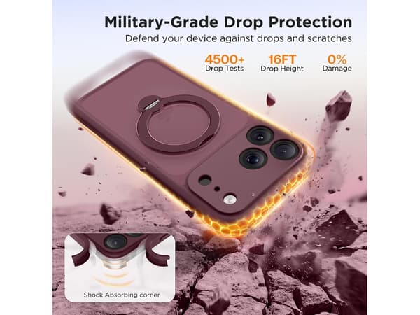 iPhone 18 Pro Max-deksel med 360° roterende magnetisk stativ og full kamerabeskyttelse Desert Gold