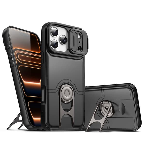 Beskyttelsesdeksel til iPhone 18 Pro med skyvbart linsevindu og anti-fallbeskyttelse Black
