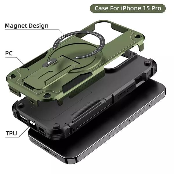 Dråpe- og støtbestandig iPhone 18 Pro Max-deksel med innebygd stativ Blue