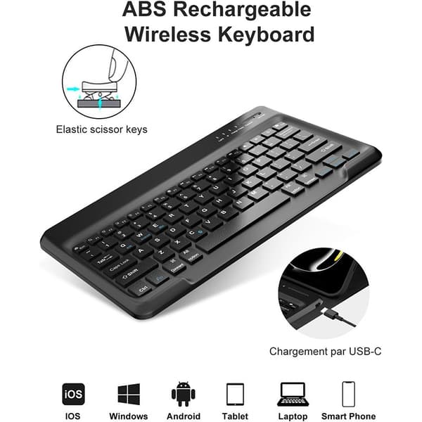 Bluetooth-tangentbordsfodral för Lenovo Tab Plus 12.1 tum Black