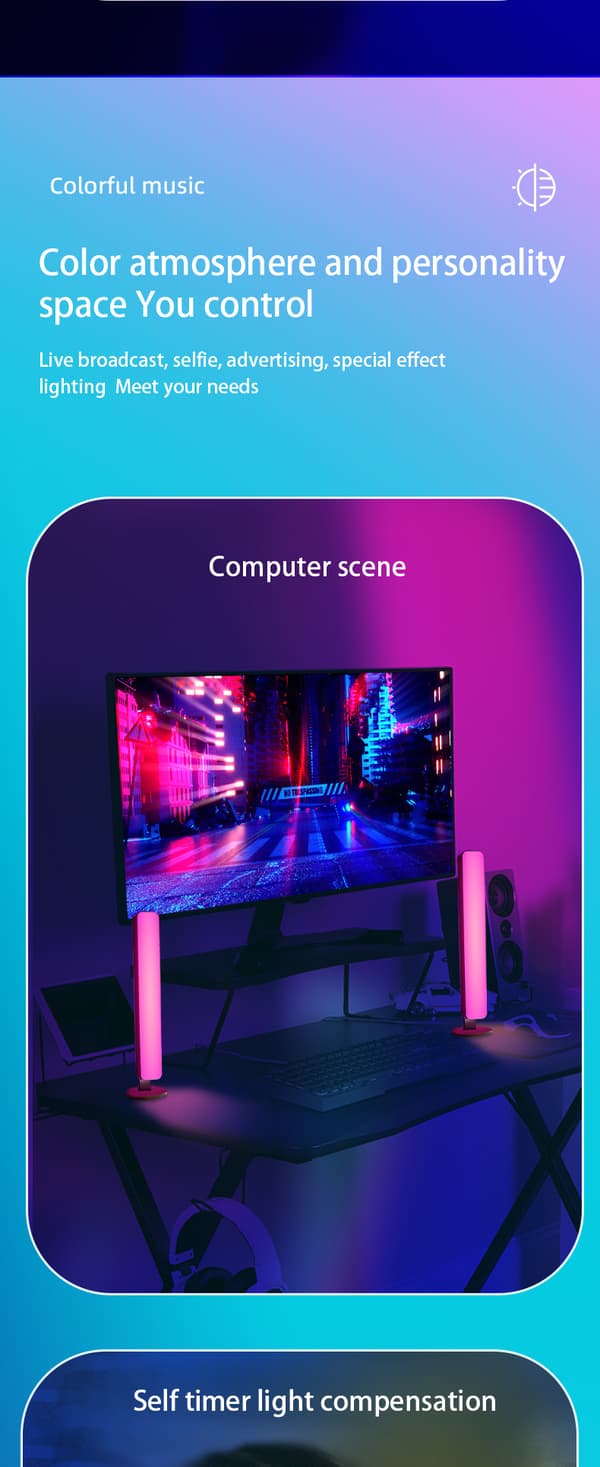 USB-stemningslys til soveværelse og pc med RGB, Bluetooth og app