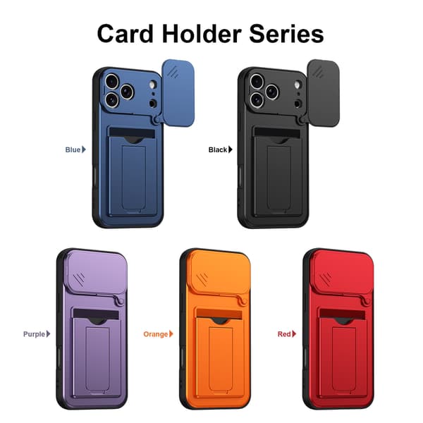 iPhone 18 Pro Max-deksel, kortholder, støtteben, skyvbart kameradeksel, støtsikkert deksel Red