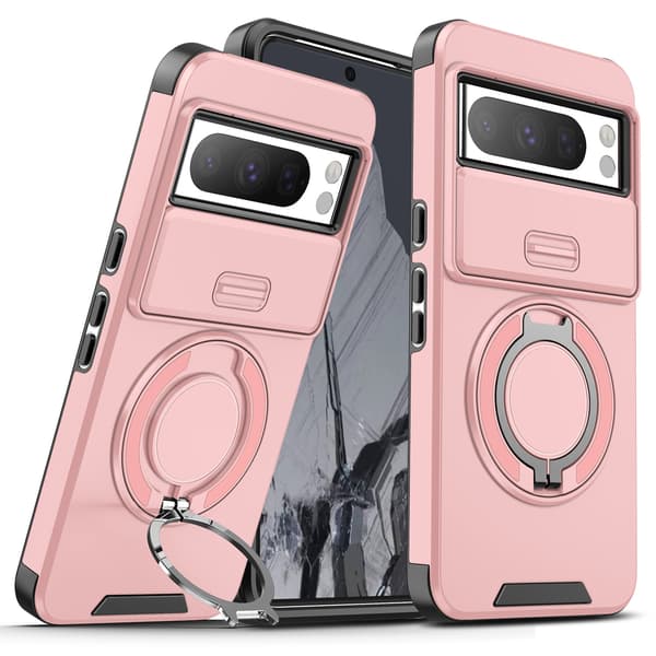 Skyddsfodral för Google Pixel 11 Pro med skjutbart fönsterstativ Pink