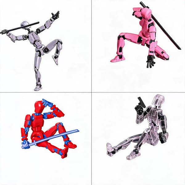 3D actionfigur for borddekorasjon (med 4 våpen + 3 typer hender) 4 stk