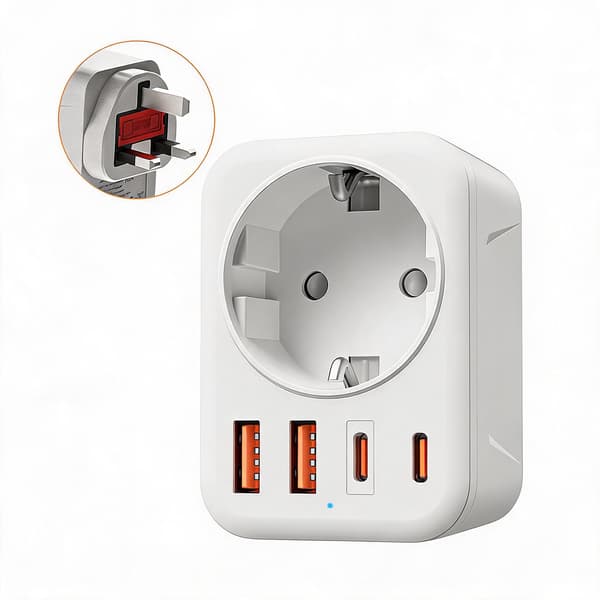 Reseadapter Europa till Storbritannien Vit (2 USB-A + 2 USB-C)