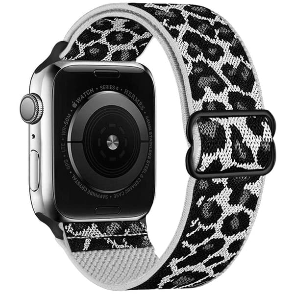 Leopardmönstrat elastiskt nylonband för Apple Watch Ultra 4 49mm White