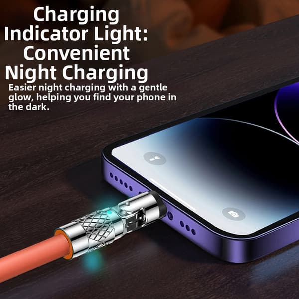 USB til Lightning-kabel, silikone og aluminium, 180º, 200 cm, til iPhone 8-14 Black