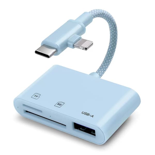 Typ-C/Lightning till USB-A/TF/SD 3-i-1-adapterkabelhubb för iPhone Plug and Play Blue