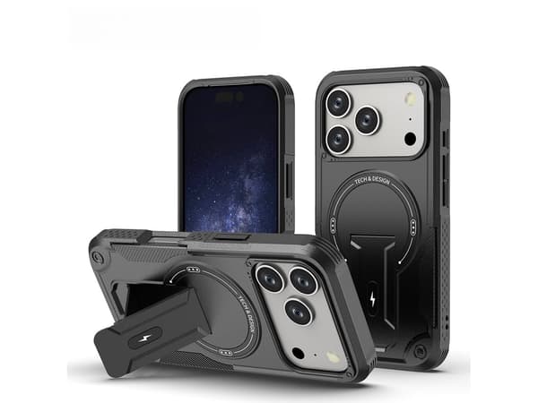 Dråpe- og støtbestandig iPhone 18 Pro Max-deksel med innebygd stativ Black
