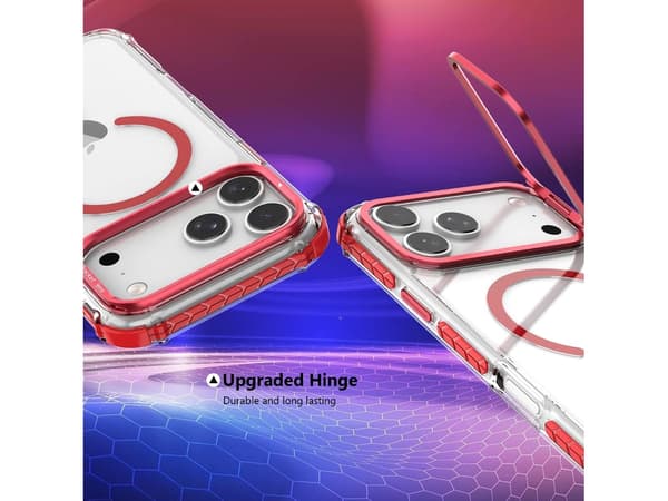 MagSafe-kompatibelt ultra-transparent iPhone 18 Pro Max-deksel med justerbart stativ og magnetisk system Red