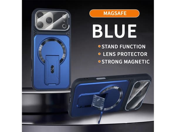 Magnetiskt vikbart skyddsfodral för iPhone 18 Pro Max med integrerat osynligt stativ Blue