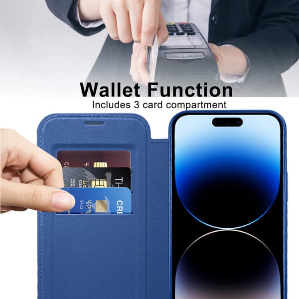 Magsafe beskyttende folio-etui til iPhone 14 Pro, holdbart Dark Blue