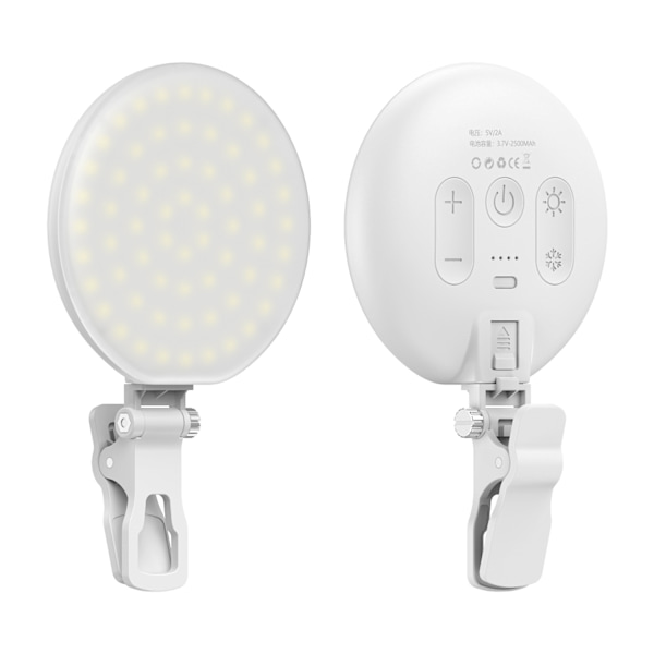 60 LED Bærbart Lys med Klips, 3 Lysfarver til Telefon/Bærbar White