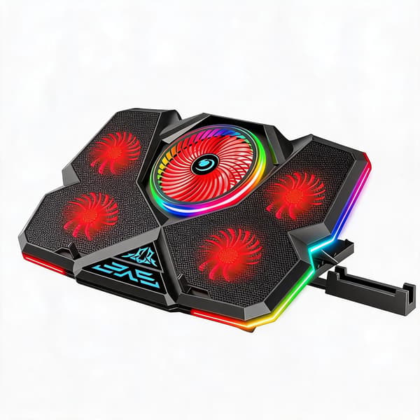 Justerbart Gaming Kølestativ til 12 til 17 tommer computere, 5V, 12 RGB Røde Lyseffekter