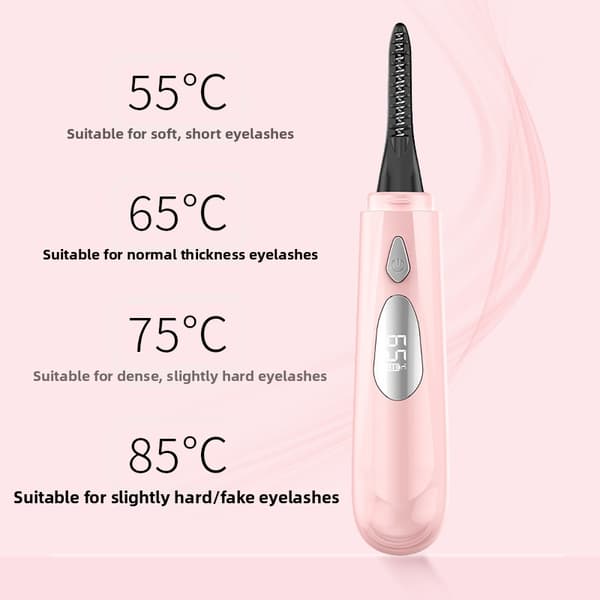 Oppvarmet øyenvippebøyer med 4 temperaturnivåer – USB-C, smart design Pink