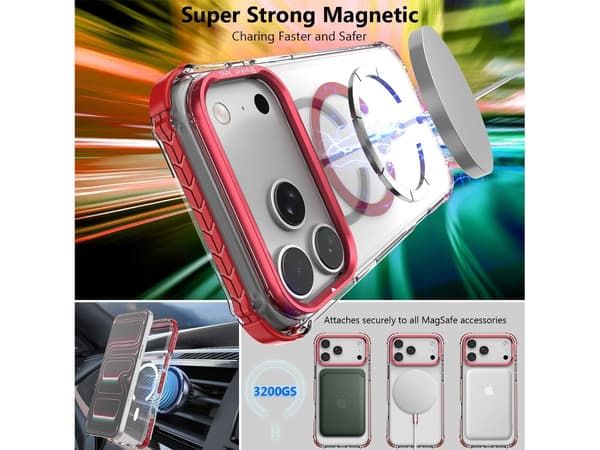 MagSafe-kompatibelt ultra-transparent iPhone 18 Pro Max-deksel med justerbart stativ og magnetisk system Orange
