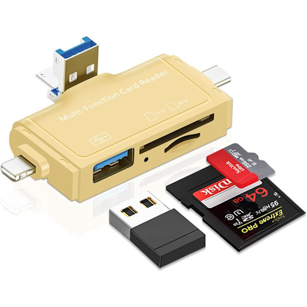7-i-1 kortleser for Apple, Type-C og Android Gold