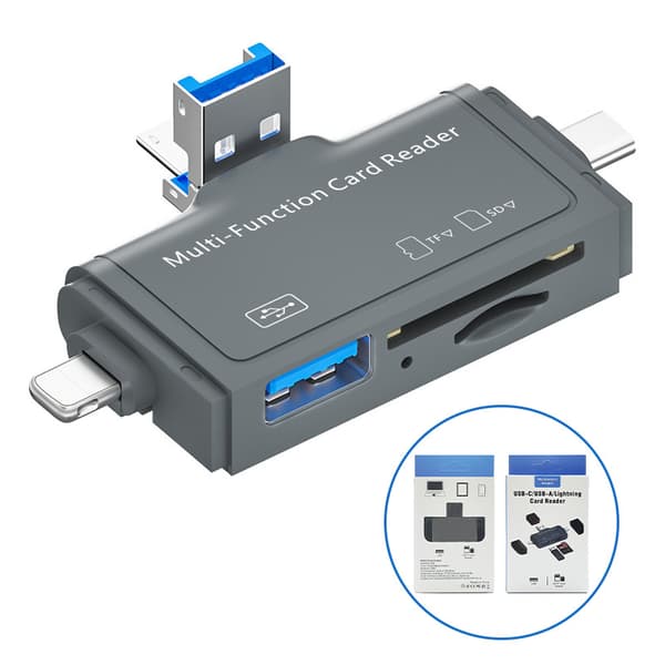 kortleser 7-i-1 USB Type C Lighting til SD TF Gray